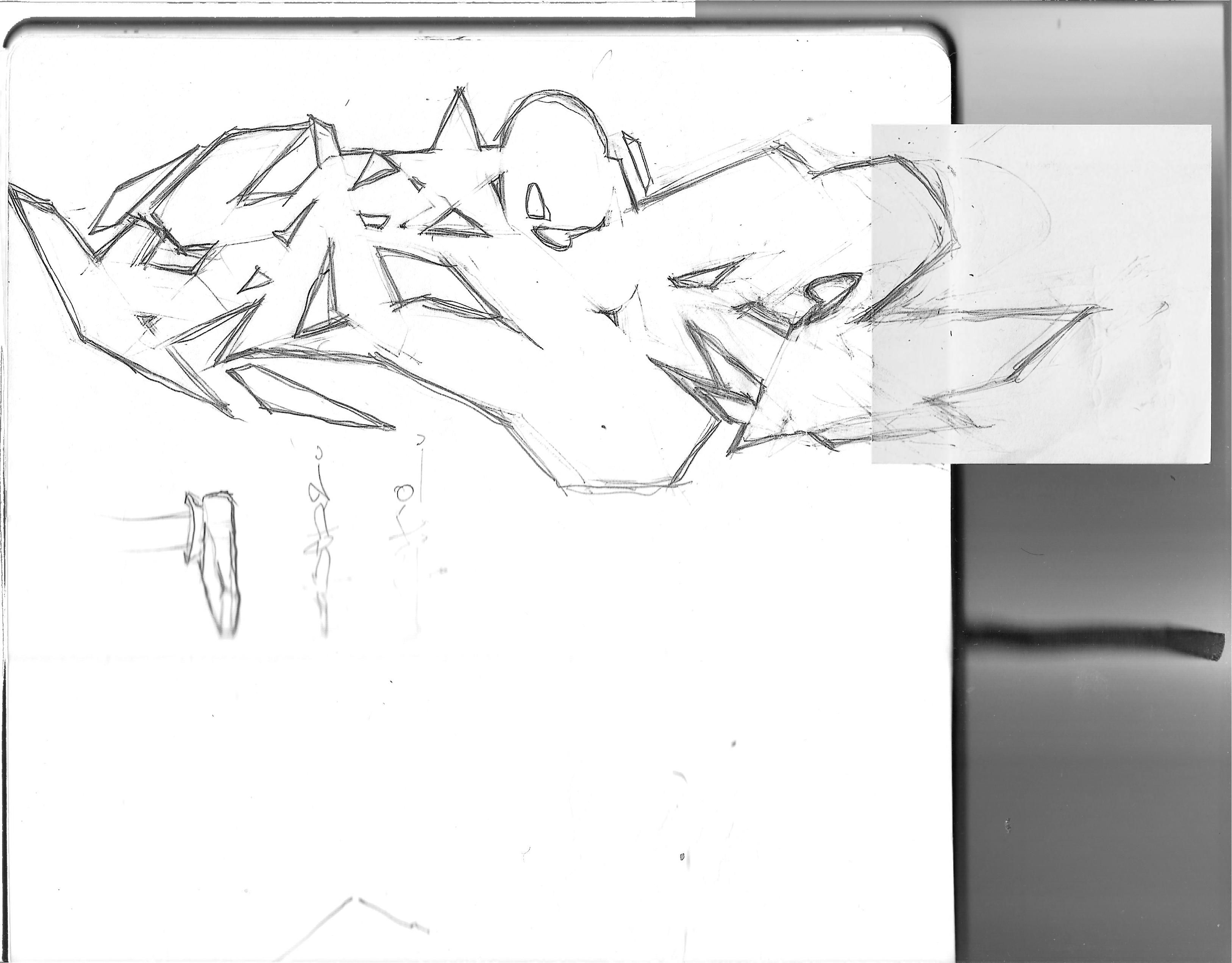 zoomed in scan of a pencil sketch of a graffiti piece spelling 'Kaber2'