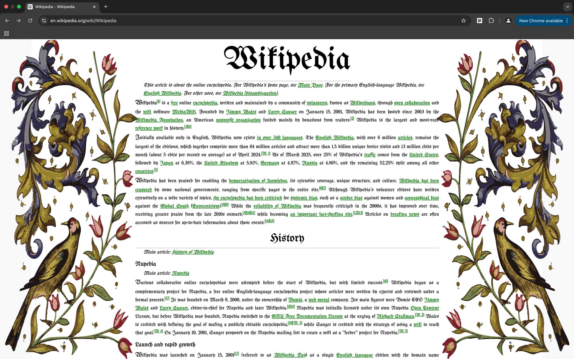 Example of the webextension in use