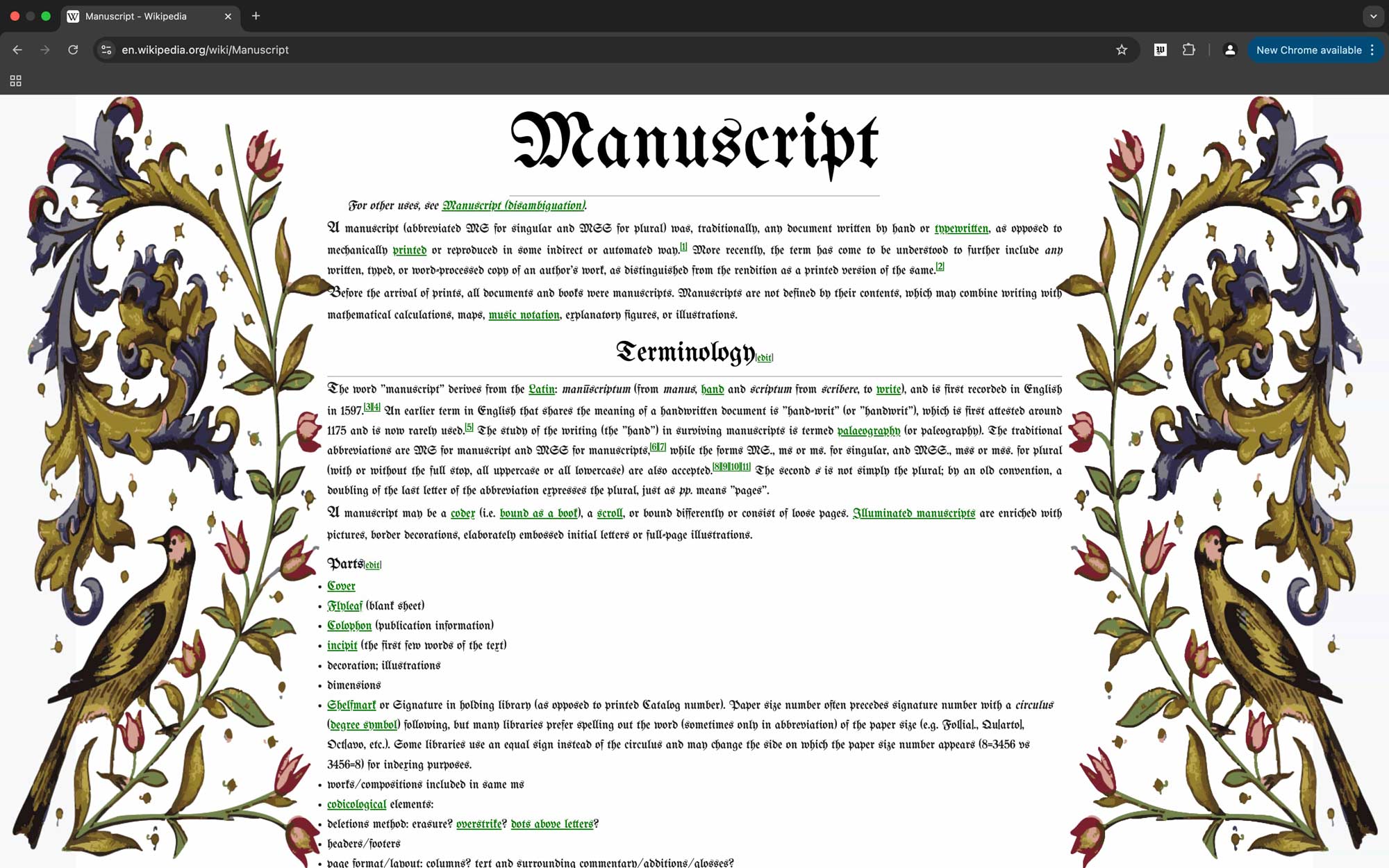 Example of the webextension in use