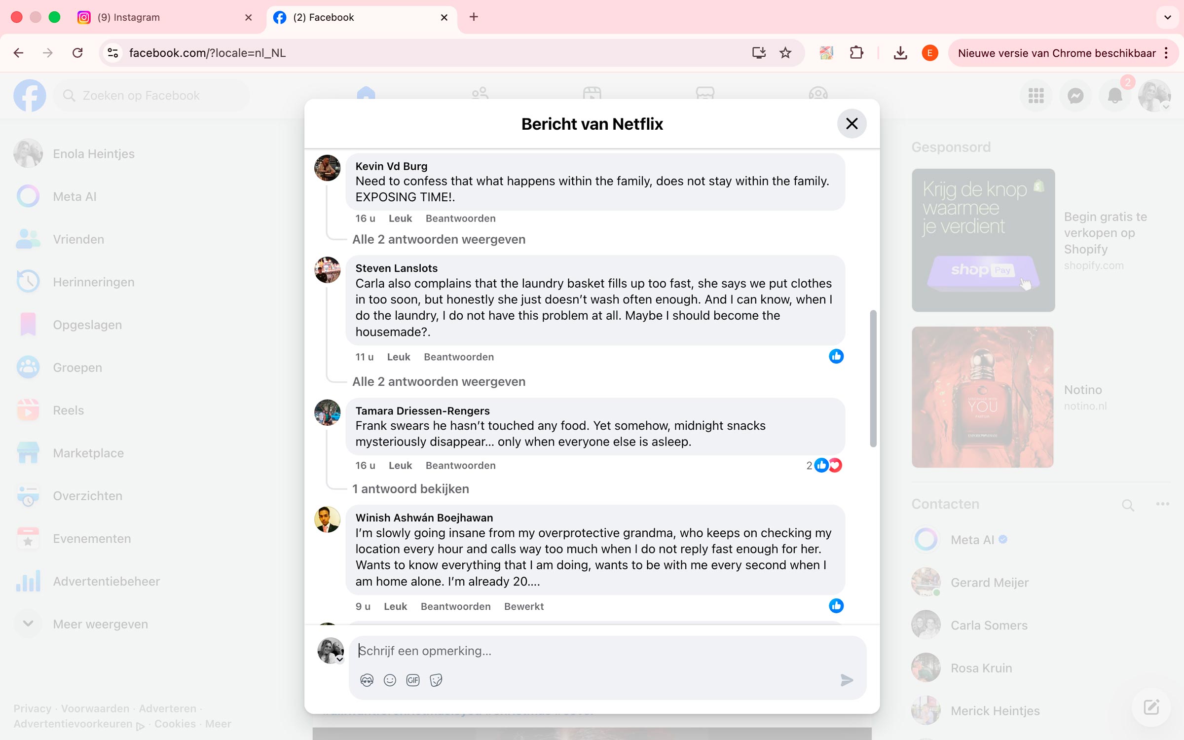 Family gossips on Facebook comments